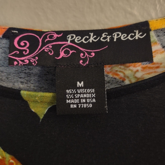 Peck & Peck Black Vibrant Floral Long Sleeve Tunic Dress Size Medium - Picture 6 of 13